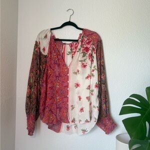 Free People Multicolor Floral Patchwork Paisley Blouse